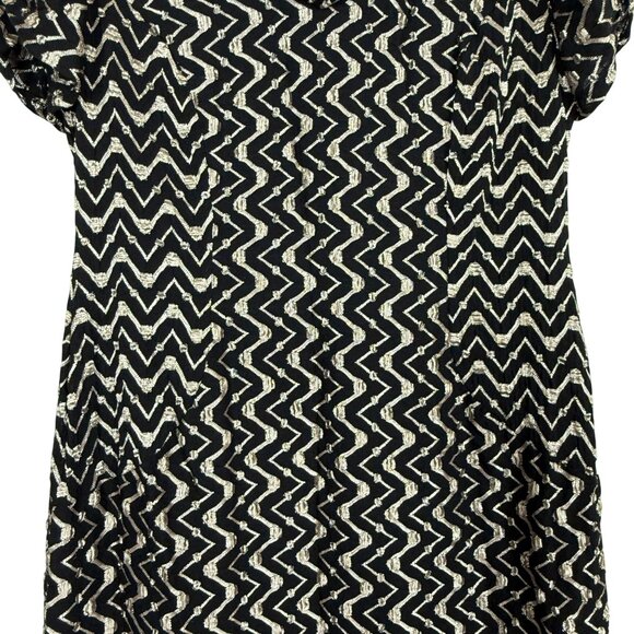 Evan-Picone Cowl Neck Dress Sz 16 Short Sleeve Ruched Zigzag Black Gold - Picture 4 of 8